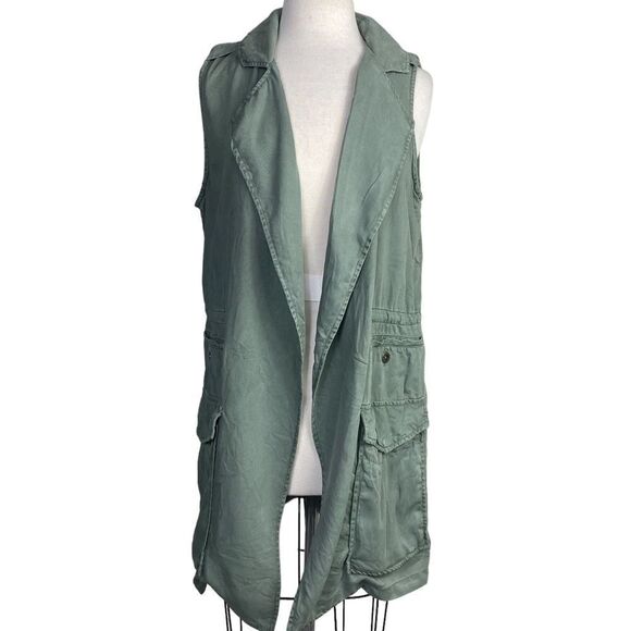 Max Jeans M vest military green soft chambray fabric cargo toggle waist - Picture 1 of 6